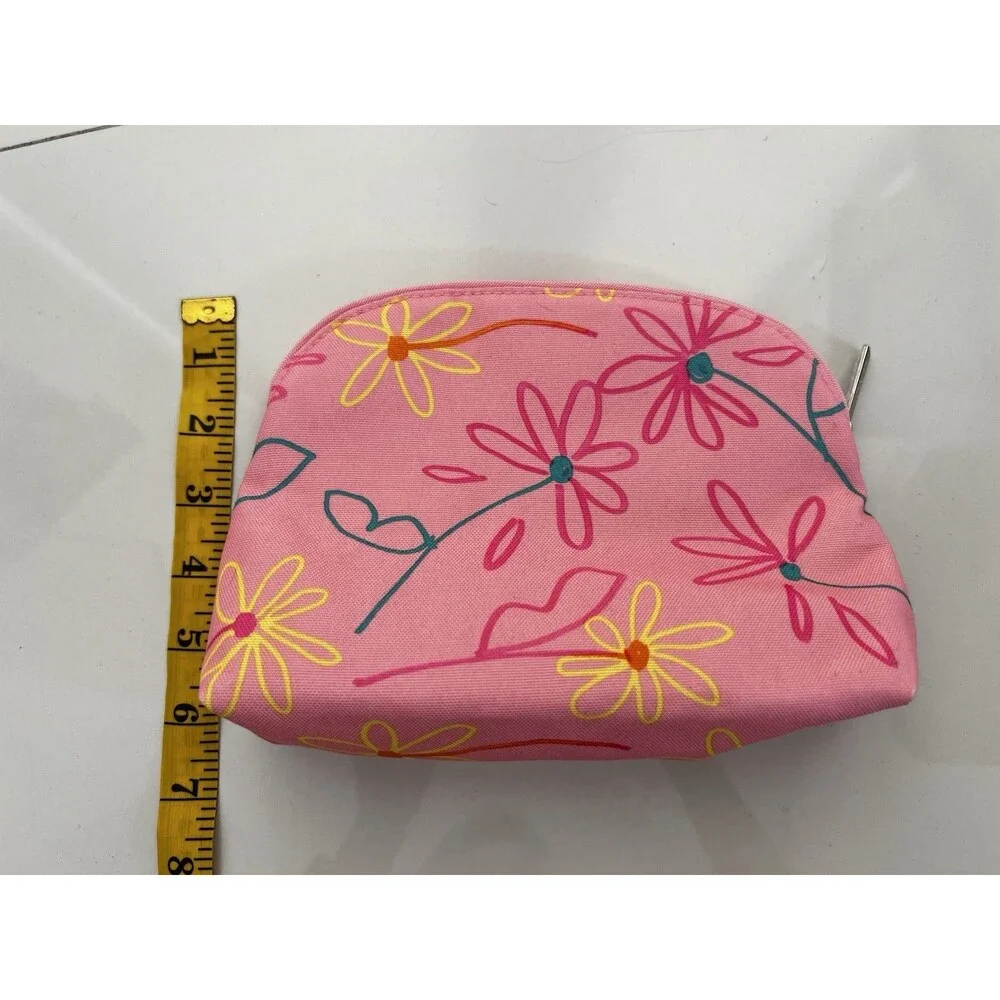 Clinique X Drawbertson Pink Floral Makeup Bag Zipper Cosmetic Pouch Travel NEW